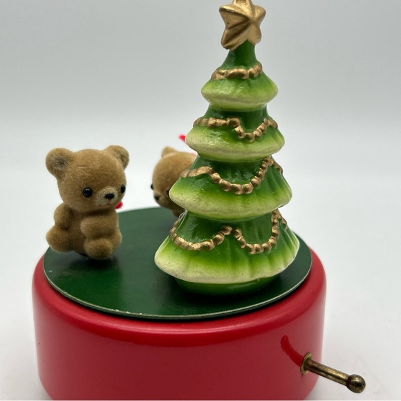 Rare Vtg TOYO Christmas Music Box Flocked Bears & Tree “white Christmas” Japan - Picture 8 of 13